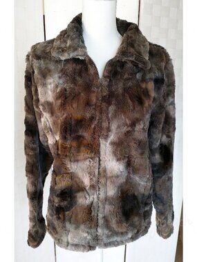 Andrea Faye Faux Fur Jacket Size Small Victoria Boa Cinchback Coat Equestrian